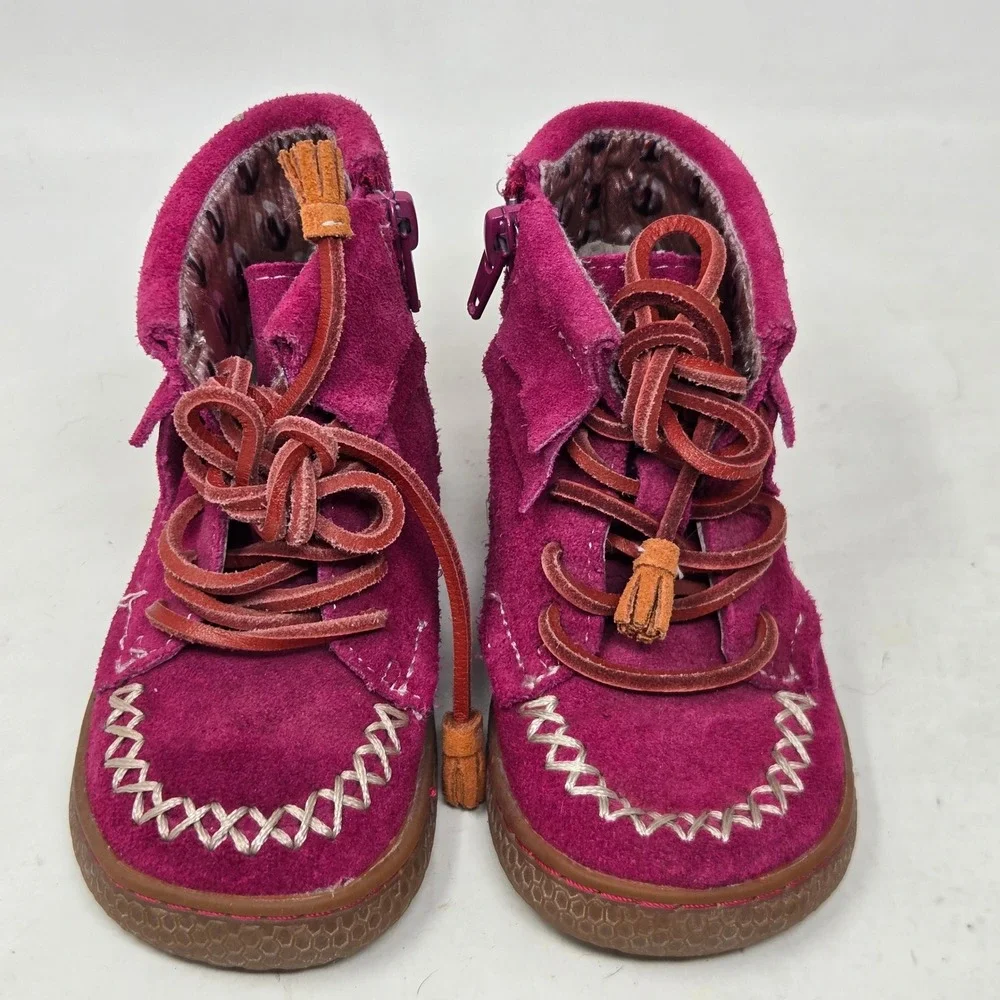 Livie & Luca Toddler Girls Size 6 Magenta Pink Suede Moccasin Fringe Boots